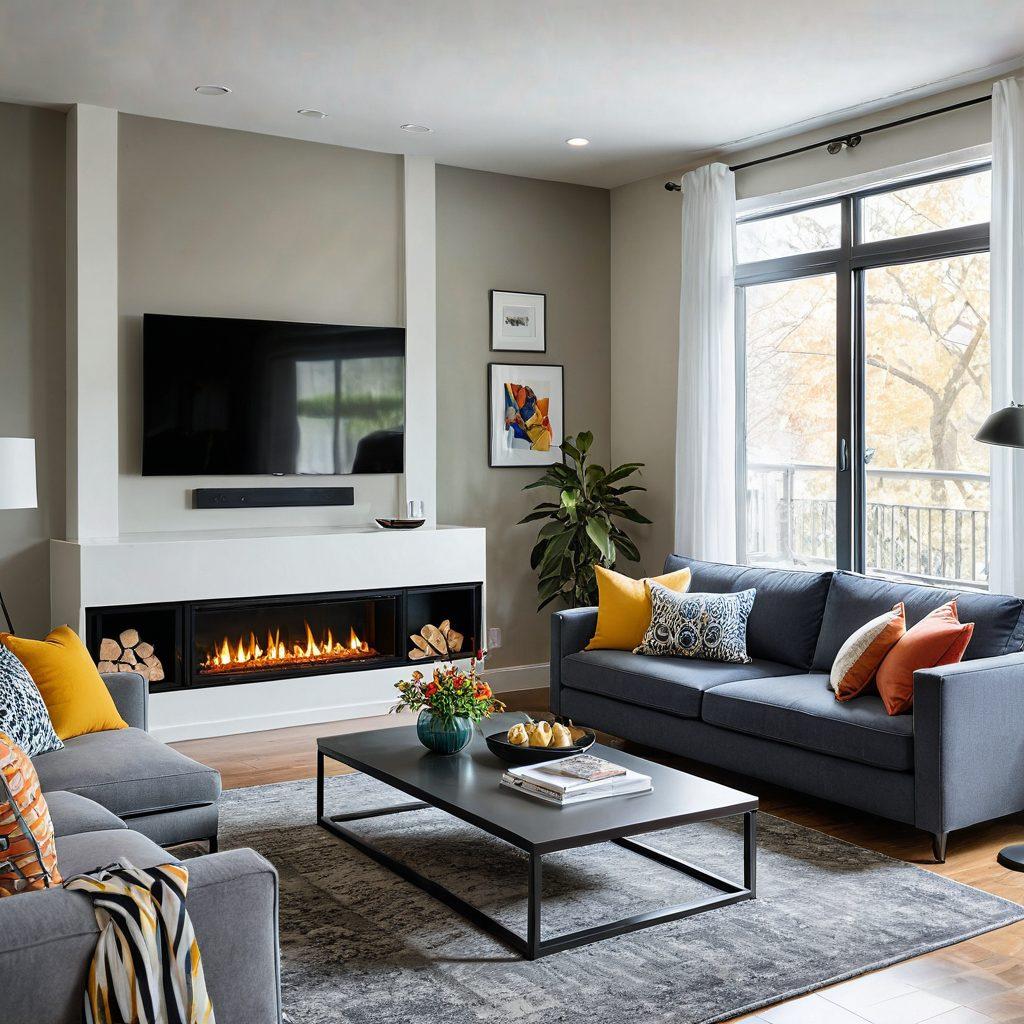 A modern, cozy living room with a sleek and efficient HVAC system installed, seamlessly blending into the decor. A family happily enjoying their comfortable, temperature-controlled environment. Various HVAC units subtly incorporated into the background, showcasing different types. super-realistic. vibrant colors.